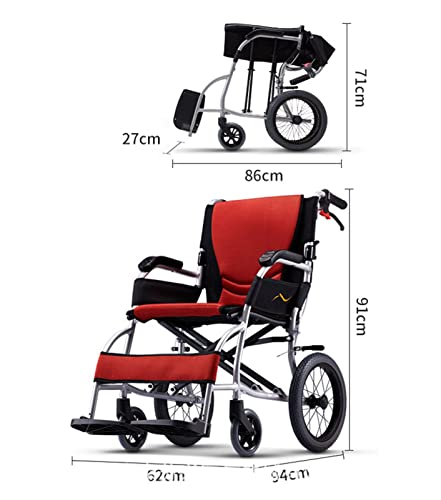 NBMNN Silla de Ruedas Ligera Plegable Auxiliar Movilidad Portátil Resistente con Palancas de Freno, Reposapiés y Respaldo para Discapacitados Ancianos A,One Size