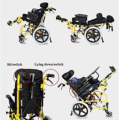 NBMNN Silla de Ruedas Plegable, Totalmente Reclinable Sillas de Ruedas Plegables Scooters Movilidad Manuales para Discapacitados con Reposapiernas Freno Mano y Mesa Comedor A,One Size