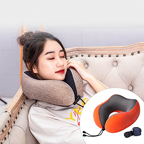 NC Almohada de Cuello para Viajes, Protección de Cuello Columna Cervical, para Dormir en la sedia de Avión Autobús Automóvil Coche Tren - Naranja