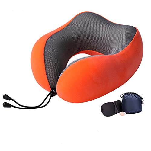 NC Almohada de Cuello para Viajes, Protección de Cuello Columna Cervical, para Dormir en la sedia de Avión Autobús Automóvil Coche Tren - Naranja