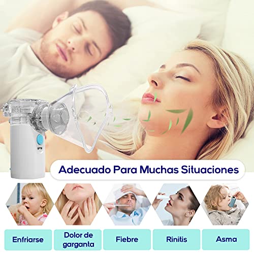 Nebulizador Portatil Inhalador, AITOO Nebulizador Eléctrico Inhalador Adultos y Niños, Mini Humidificador de Vapor de Mano con Métodos de Carga USB y Batería 2 Adecuado Para Uso Familiar, de Viaje