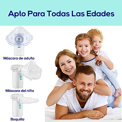 Nebulizador Portatil Inhalador, AITOO Nebulizador Eléctrico Inhalador Adultos y Niños, Mini Humidificador de Vapor de Mano con Métodos de Carga USB y Batería 2 Adecuado Para Uso Familiar, de Viaje