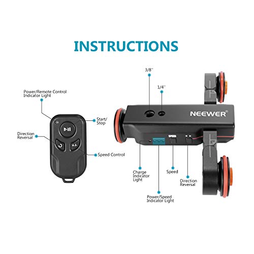 Neewer Cámara Inalámbrica Video Auto Dolly Carril Eléctrico Motorizado Rail Deslizante Dolly Coche con Control Remoto 3 Velocidades Ajustables para DSLR Cámara GoPro iPhone (Negro)