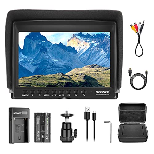 Neewer F100 Kit Monitor Campo Cámara:7" Ultra HD 1280x800 IPS Monitor Campo Pantalla+F550 Batería Repuesto+Micro USB Cargador+Estuche Transporte para Sony Nikon Olympus Panasonic