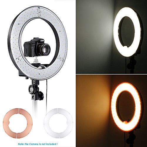 Neewer Foto Video Cámara 36 centímetros exterior 36W, 180 piezas LED SMD anillo de luz 5500K, dimable con juego de filtro de color plástico y adaptador universal con enchufe EEUU EU