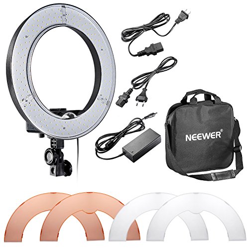 Neewer Foto Video Cámara 36 centímetros exterior 36W, 180 piezas LED SMD anillo de luz 5500K, dimable con juego de filtro de color plástico y adaptador universal con enchufe EEUU EU