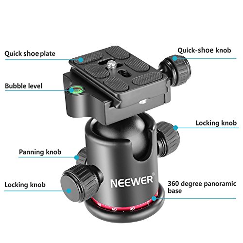 Neewer Pro Meta Cabeza de Bola de Trípode 360 Grados Giratorio Panorámico con Placa Rápida de Zapata de 1/4 Pulgada para Trípode, Monopie, Resbalador, Cámara DSLR, Cámara de Vídeo