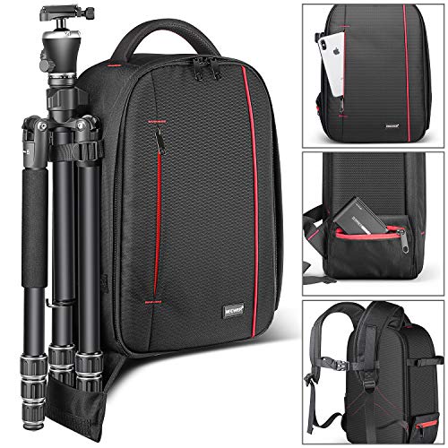 Neewer Profesional Camara Caso Mochila Bolsa Impermeable a Prueba de 42x28x14 Centímetros con Soporte para Trípode y Bolsillo Externo para DSLR, Cámara sin Espejo, Flash(Interior Gris)