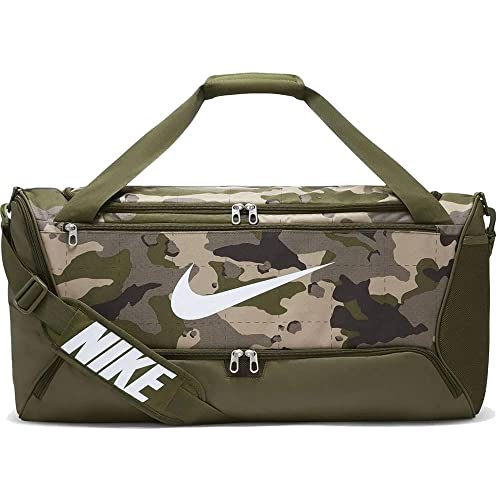 Nike Brasilia Training - Bolsa de lona (tamaño mediano), color caqui, verde y blanco