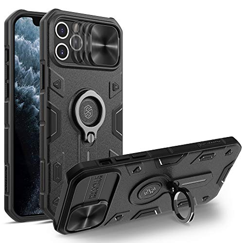 Nillkin CamShield - Funda para iPhone 12/12 Pro, protección de la cámara, antigolpes y antiarañazos, carcasa rígida de PC y TPU de silicona con soporte de anillo para iPhone 12/12 Pro (negro)