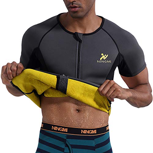 NINGMI Hombre Faja Reductora Sauna Camiseta Compresion de Neopreno Chaleco Modelador Sudoración con Cremallera