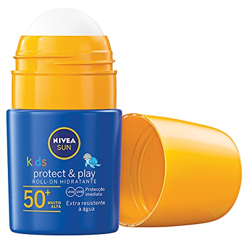 NIVEA SUN Roll-On Solar Niños Protege & Juega FP50+ (1 x 50 ml), protector solar roll-on para niños, crema solar resistente al agua, protección solar muy alta