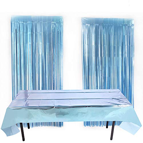 NIWWIN 2 Paquetes de Papel de Aluminio metálico Brillante Mantel desechable de plástico Rectangular de oropel metálico para decoración de Bodas y Fiestas de cumpleaños (Azul)