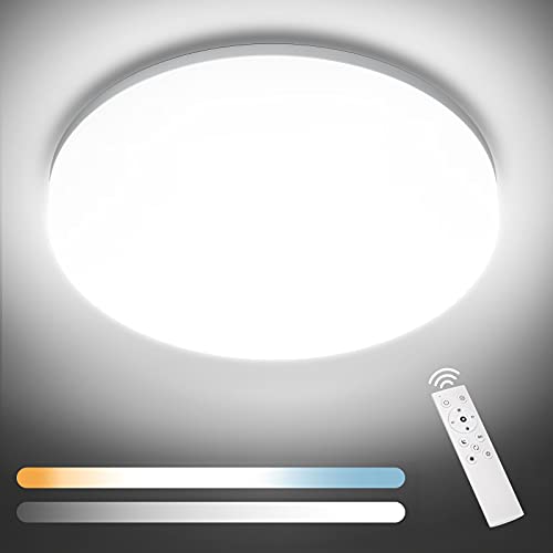 NIXIUKOL Plafon LED Techo Regulable 24W Lámpara de Techo Regulable con Mando a Distáncia IP54 Impermeable 3000K-6000K Lampara Techo Luz para Salón, Dormitorio, Baño, Cocina, Pasillo etc, 28cm