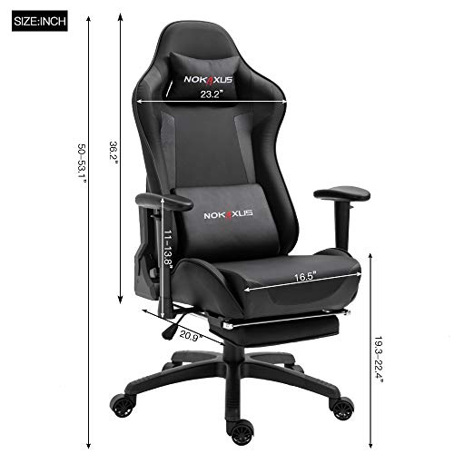 Nokaxus Silla de Oficina Silla de Computadora Gaming con Soporte Lumbar de Masaje y Reposapiés Telescópico Cuero PU Ajuste del Respaldo en 90-180 Grado (YK-6008-BLACK S2)