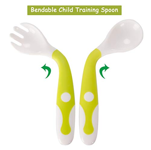 Novos Utensilios para el bebé Cuchara Tenedor Set Viaje seguro con la caja para niños pequeños bebés alimentación de los niños Formación Spoony Grip resistente al calor Flexible