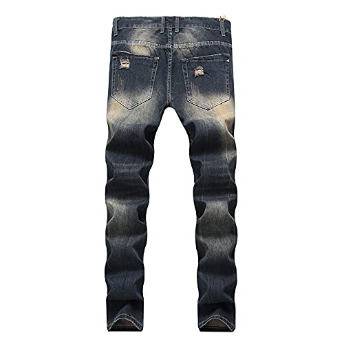 N\P Hombres Retro Jeans Rodilla Rap Agujero Cremallera Biker Jeans Hombres Sueltos, azul, 34