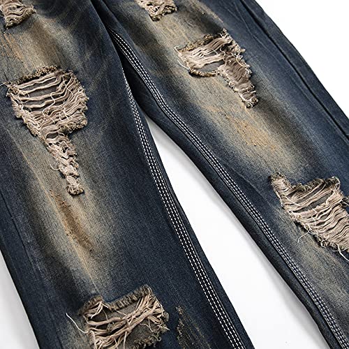 N\P Hombres Retro Jeans Rodilla Rap Agujero Cremallera Biker Jeans Hombres Sueltos, azul, 34