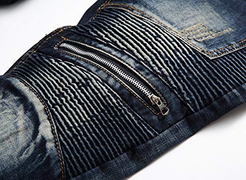 NP Spring Men's Street Stretch Biker Jeans Jeans Agujeros Retales Pantalones de