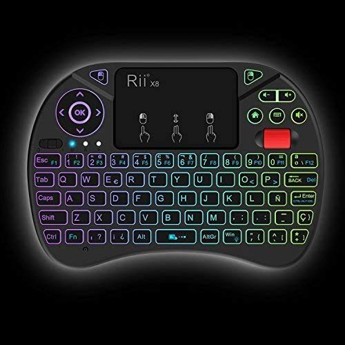 (Nueva versión) 2018 Rii X8 Mini Teclado inalámbrico, Teclado retroiluminado con Pantalla táctil 2.4GHz y Rueda de Scroll, Dispone de 8 Cambios de Color