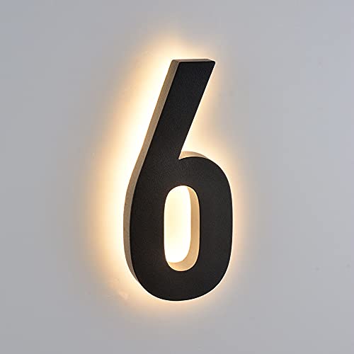 Números de casa flotantes LED retroiluminados de acero inoxidable de 10 pulgadas 25 cm, aspecto moderno a escala, número de casa iluminada, números de dirección iluminados, luz cálida, negro