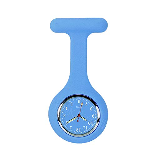 Nurse Watch - Reloj analógico para enfermería con aguja de seguridad y manecillas fluorescentes, color azul cielo