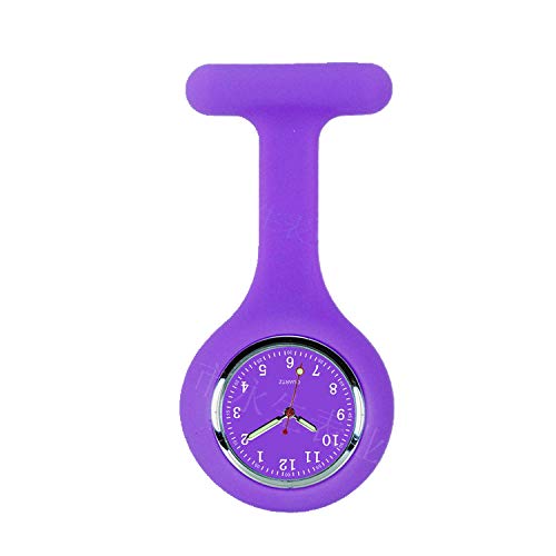 Nurse Watch - Reloj analógico para enfermería con aguja de seguridad y manecillas fluorescentes, color morado