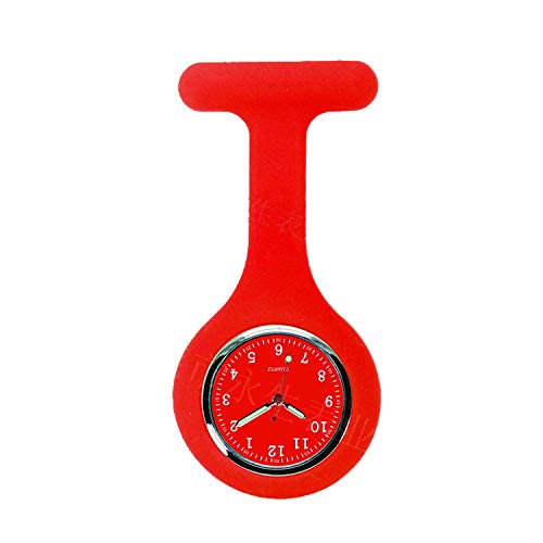 Nurse Watch - Reloj analógico para enfermería con aguja de seguridad y manecillas fluorescentes, color rojo