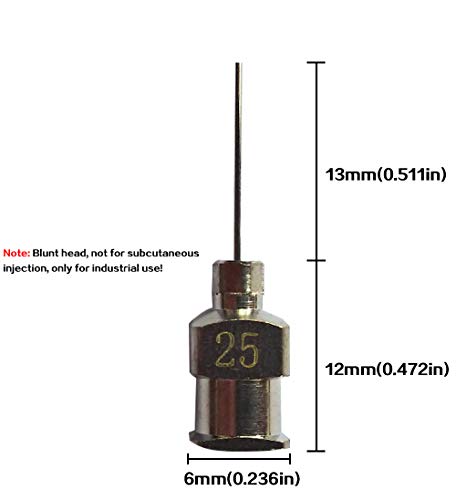 NW 1776 Aguja dispensadora y dispensadora de 12/2 pulg. De largo, 12 piezas, con cierre Luer, todo en acero inoxidable metálico (escala completa) (25G)