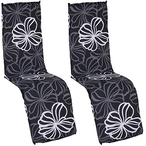 nxtbuy 2X Cojines para Sillas De Exterior O Tumbonas Acolchado con Reposapiés ' Barcelona' 171x50x6 cm | Relleno De Espuma ÖkoTex100, Diseño:Black Flower M125