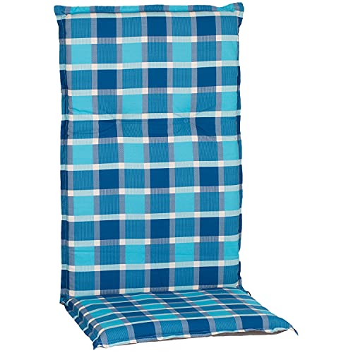 nxtbuy Cojín para Sillas De Exterior Acolchado Respaldo Alto ' Barcelona' 118x50x6 cm | Relleno De Espuma ÖkoTex100, Diseño:Aqua/Azul Cuadrados, Número:Set x4