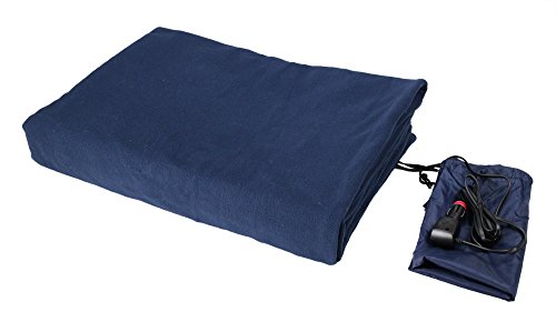 ObboMed SH-4210NF Manta Polar Térmica Lana para Viaje, Ultra Suave, Eléctrica de 12V, con Nuevo Enchufe Patentado para Encendedor de Cigarrillos de 4 Garras; Azul - 155 x 105 cm