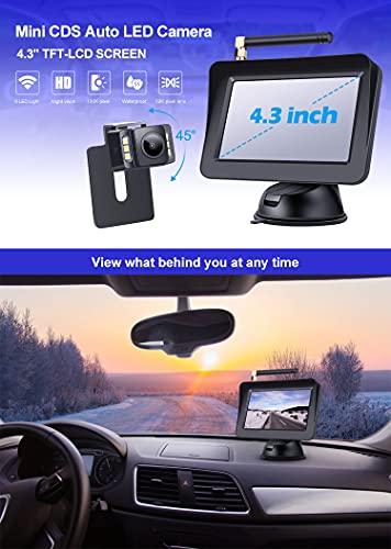 OBEST 4.3" Cámara de Visión Trasera Inalámbrica Kit, Fácil Instalar, Cámara Impermeable Visión Nocturna y Monitor Automóvil de Alta Definición, Adecuado para Automóviles, Camiones, Camionetas, SUV