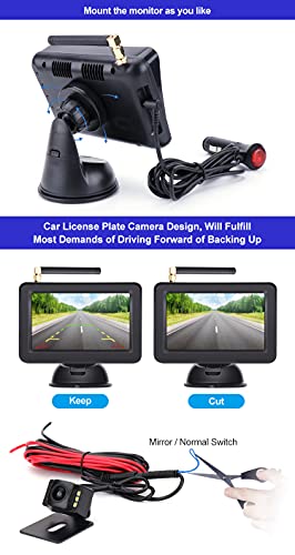 OBEST 4.3" Cámara de Visión Trasera Inalámbrica Kit, Fácil Instalar, Cámara Impermeable Visión Nocturna y Monitor Automóvil de Alta Definición, Adecuado para Automóviles, Camiones, Camionetas, SUV