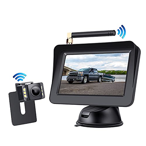 OBEST 4.3" Cámara de Visión Trasera Inalámbrica Kit, Fácil Instalar, Cámara Impermeable Visión Nocturna y Monitor Automóvil de Alta Definición, Adecuado para Automóviles, Camiones, Camionetas, SUV