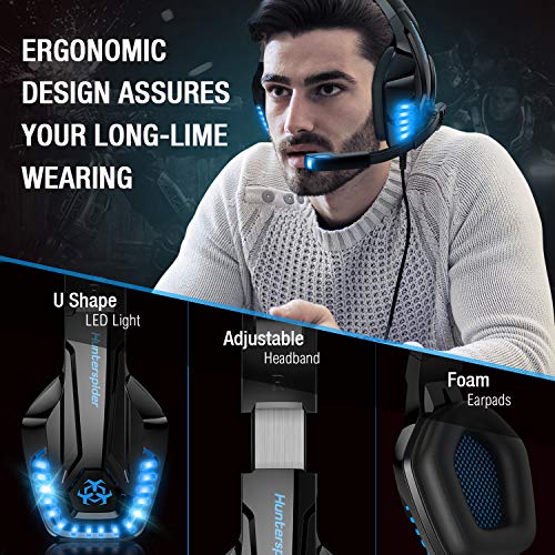 OBEST Auriculares Juegos para PS4/XBox One/Switch, Auriculares Cómodos Retráctiles Sonido Envolvente, con Micrófono con Reducción de Ruido y Luz LED, Compatible con PC/Mac/Laptop/iOS/Android