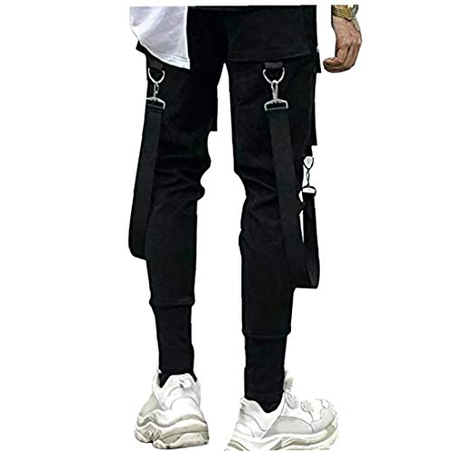 Odoukey Hombres Pantalones Casual Pantalones Moda Harem de Carga El Traje de Hiphop Punk Pantalones del Basculador Deporte para Hombres Niños Negro S