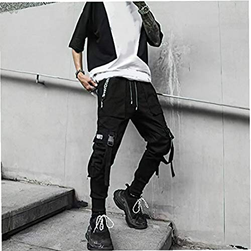 Odoukey Hombres Pantalones Casual Pantalones Moda Harem de Carga El Traje de Hiphop Punk Pantalones del Basculador Deporte para Hombres Niños Negro S