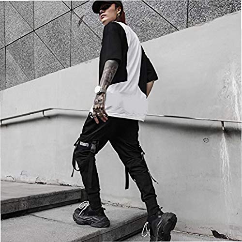 Odoukey Hombres Pantalones Casual Pantalones Moda Harem de Carga El Traje de Hiphop Punk Pantalones del Basculador Deporte para Hombres Niños Negro S