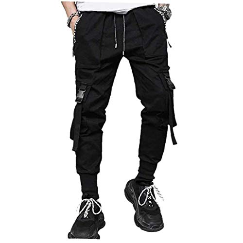 Odoukey Hombres Pantalones Casual Pantalones Moda Harem de Carga El Traje de Hiphop Punk Pantalones del Basculador Deporte para Hombres Niños Negro S