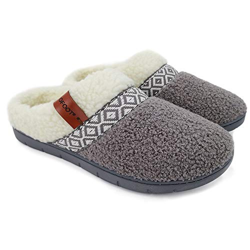 ofoot Zapatillas de Espuma viscoelástica de Piel rizada y difusa para Mujer con Forro Polar cálido y Acogedor, Zapatos de Invierno para Interior y Exterior de casa, Suela Dura Antideslizante