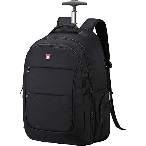 OIWAS Mochila con Ruedas Adulto Negra Escolar Trolly para Portátil de 15.6 Pulgadas Equipaje de Mano Unisex 30L