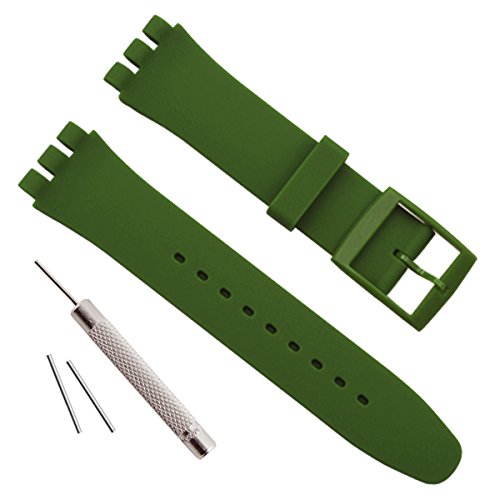 OliBoPo - Correa de repuesto de silicona para reloj, correa impermeable para reloj Swatch (17 mm, 19 mm y 20 mm) (Verde oscuro, 19 mm)