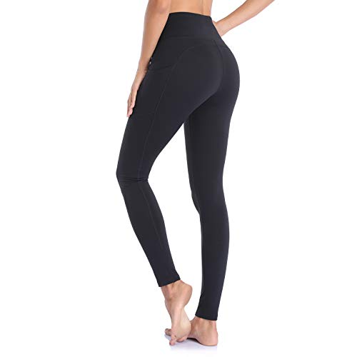 Ollrynns Leggins Deportivos Mujer Cintura Alta Pantalones Deportivos Mallas Leggings con Bolsillos para Running Training Fitness CA166,Negro,M