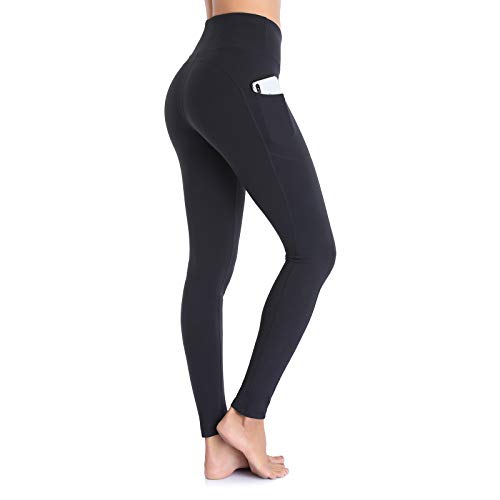 Ollrynns Leggins Deportivos Mujer Cintura Alta Pantalones Deportivos Mallas Leggings con Bolsillos para Running Training Fitness CA166,Negro,M