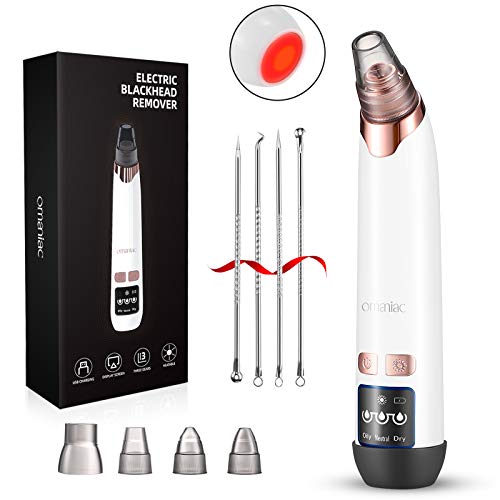 OMANIAC Succionador de Puntos Negros Limpiador de Poros Limpiador Facial Blackhead Remover Recargable via USB 5 Cabezales Pulidores Faciales y 4 herramientas para eliminar el acné