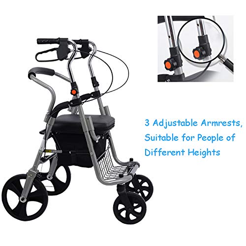 OMLTER Plegable Caminante Mayores Andador, Reposapiés Desmontables Portátiles Ayuda para Caminar, con Asiento Y Bolsa, Andador De 4 Ruedas, para Interiores Y Exteriores