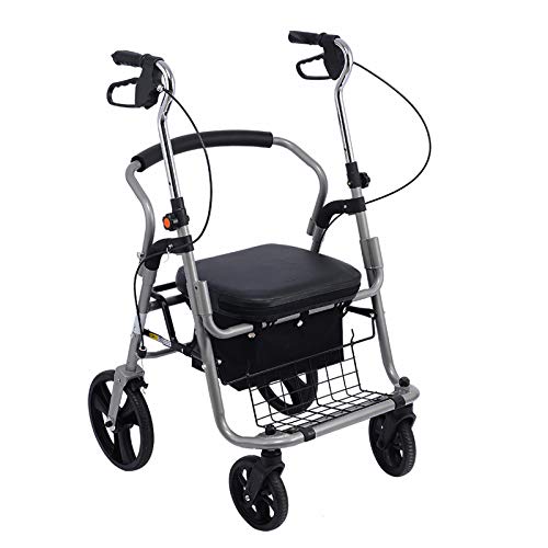 OMLTER Plegable Caminante Mayores Andador, Reposapiés Desmontables Portátiles Ayuda para Caminar, con Asiento Y Bolsa, Andador De 4 Ruedas, para Interiores Y Exteriores