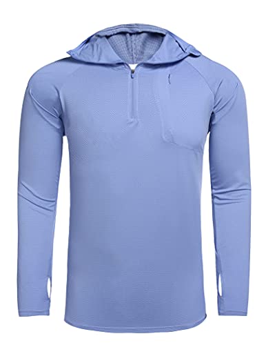 Onbay Camiseta deportiva para hombre con protección UV UPF 50+, camiseta de manga larga para correr, camiseta funcional con agujero para el pulgar, para actividades al aire libre azul claro S