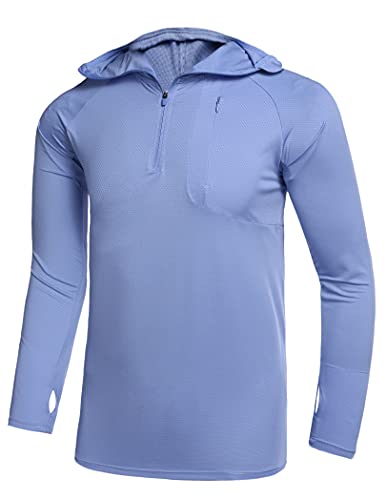 Onbay Camiseta deportiva para hombre con protección UV UPF 50+, camiseta de manga larga para correr, camiseta funcional con agujero para el pulgar, para actividades al aire libre azul claro S